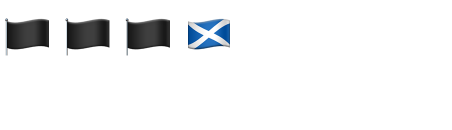 Rendering test: the Kurdistan sequence and the control sequence show a black flag, the Scotland flag renders in colour